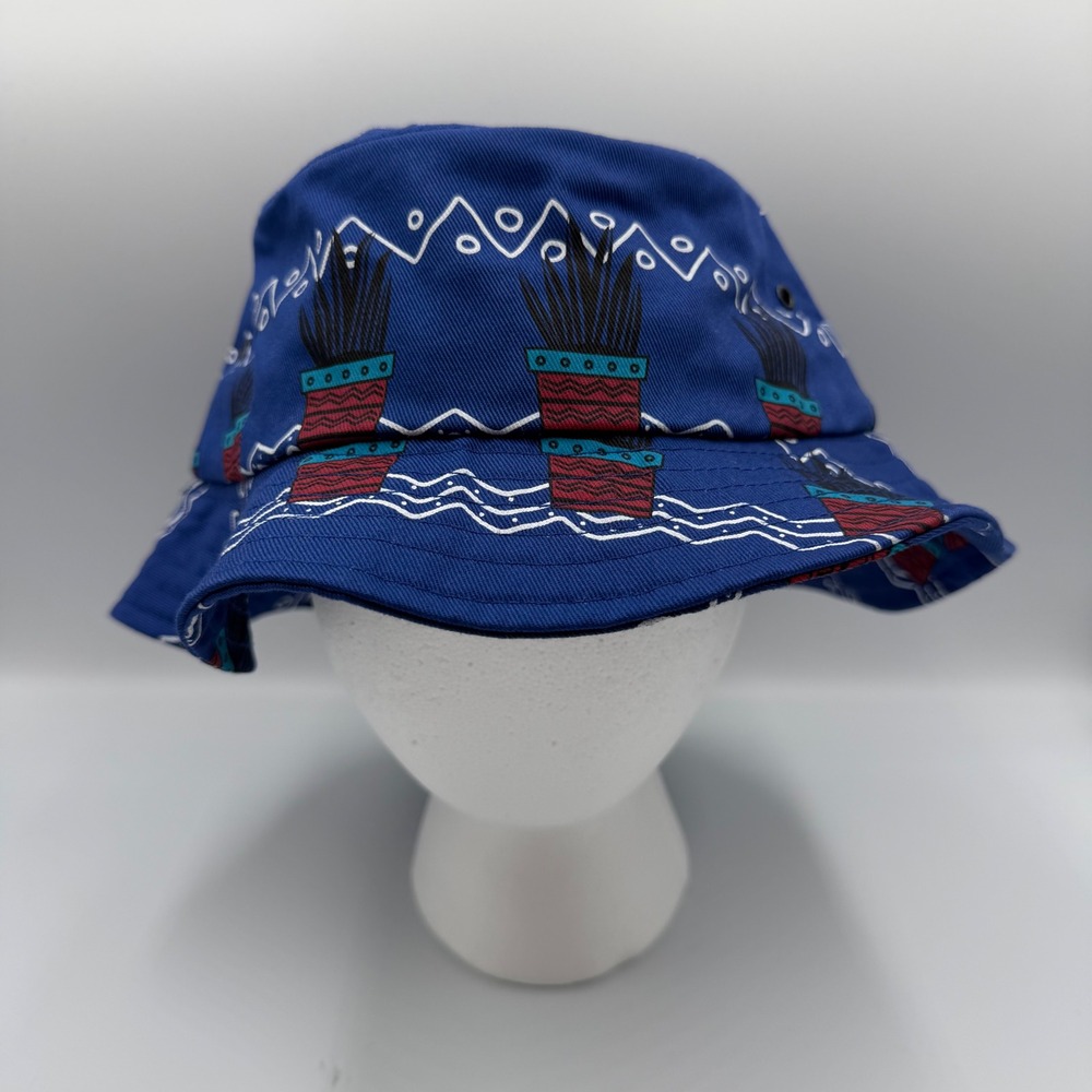 ONLY NY Blue Potted Plant Graphic Print Bucket‎ Hat Mens M/L Streetwear Cotton